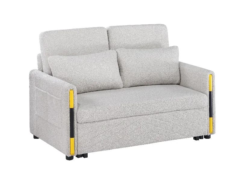 Sofa neutral jute upholstery-Percy - Teddy Velvet Sleeper Loveseat With Dual-Pull Sleeper Design