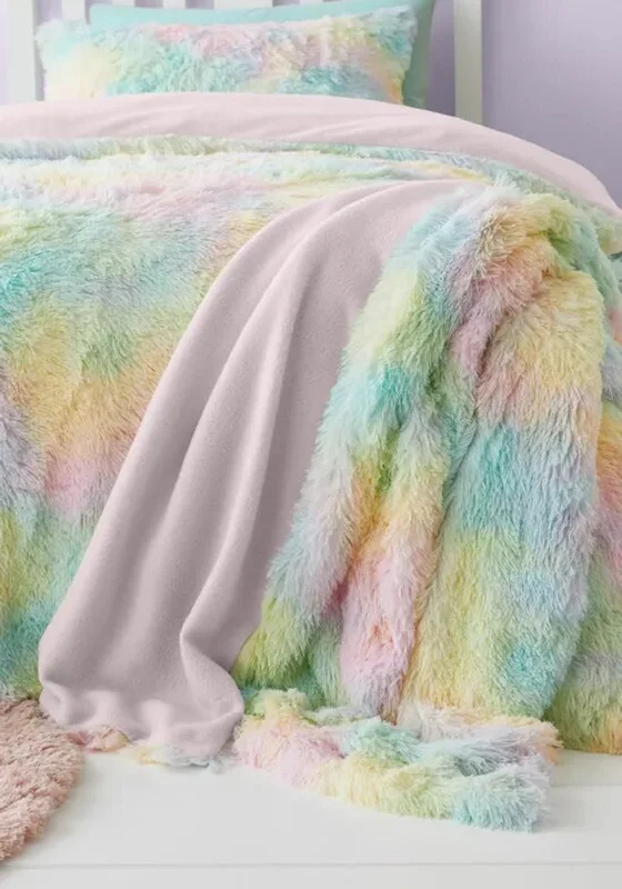 reversible plush throw blanket-Catherine Lansfield Rainbow Cuddly Pastel Throw, Multi