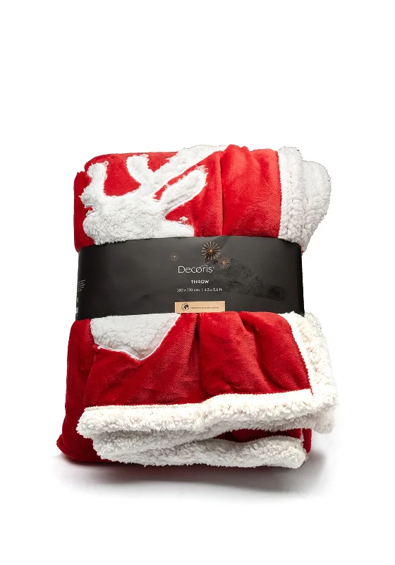 premium soft touch throw blanket-Kaemingk 130 x 170cm Reindeer Throw, Red