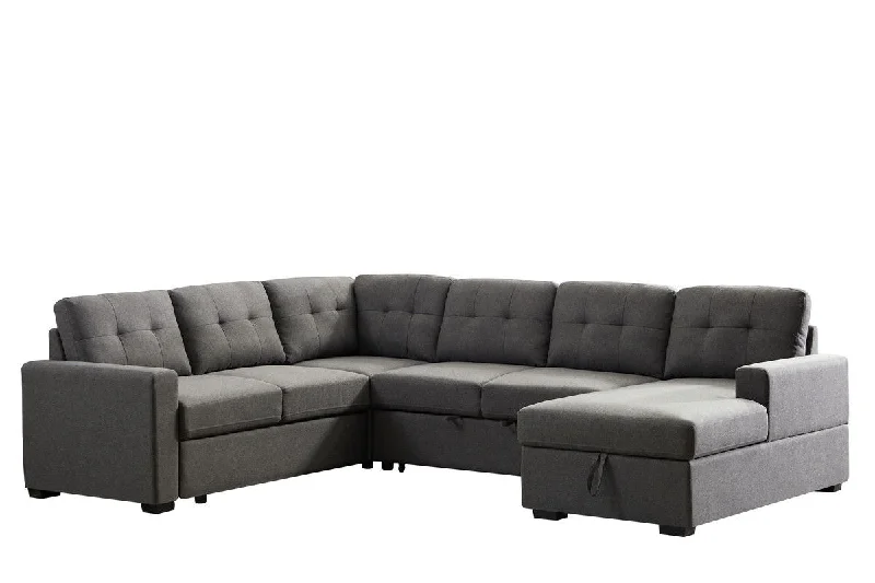 Sofa for intimate comfort-Selene - Linen Fabric Sleeper Sectional Sofa With Storage Chaise