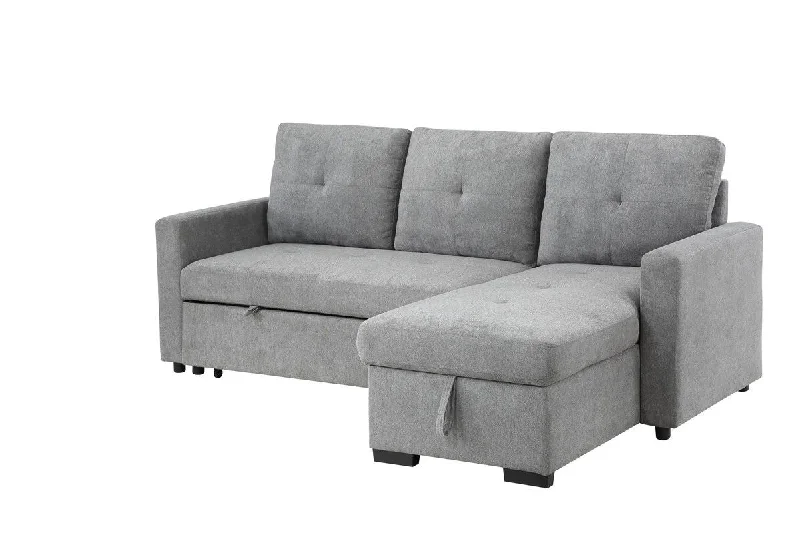 Sofa light jute texture-Serenity - Fabric Reversible Sleeper Sectional Sofa With Storage Chaise - Gray