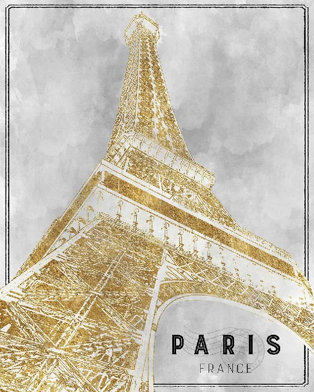 playful cartoon wall decor for kids’ spaces -Wall Decor on a tight budget-Shimmering Eiffel By Natalie Carpentieri (Framed) - Gold