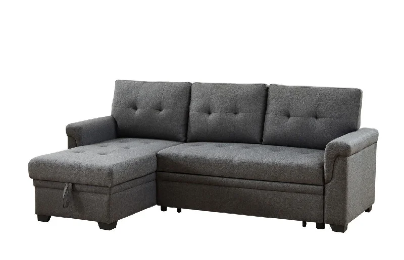 Sofa airy industrial design-Sierra - Linen Reversible Sleeper Sectional Sofa With Storage Chaise