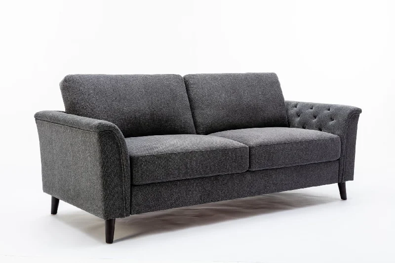 Sofa sleek guanaco upholstery-Stanton - Linen Sofa With Tufted Arms - Dark Gray