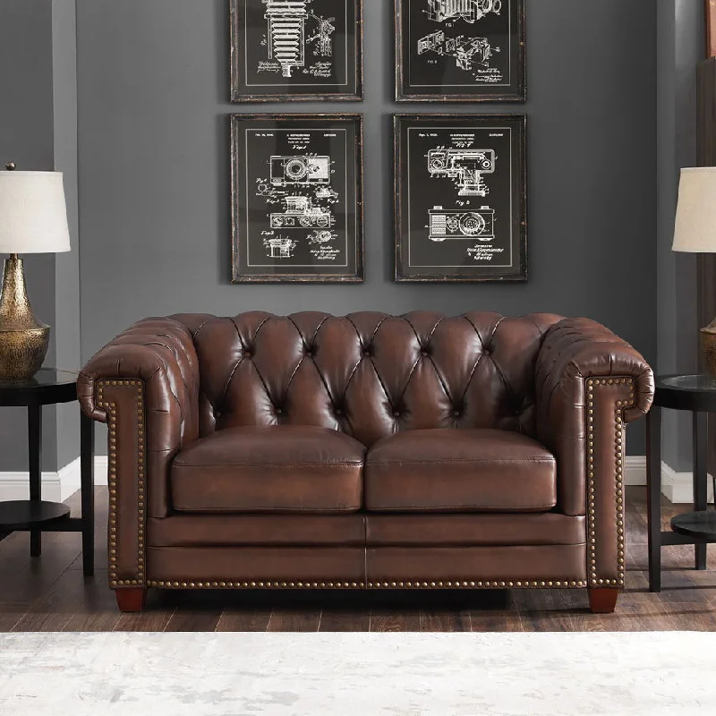 Sofa subtle graphite trim-Stanwood - Leather Loveseat - Caramel