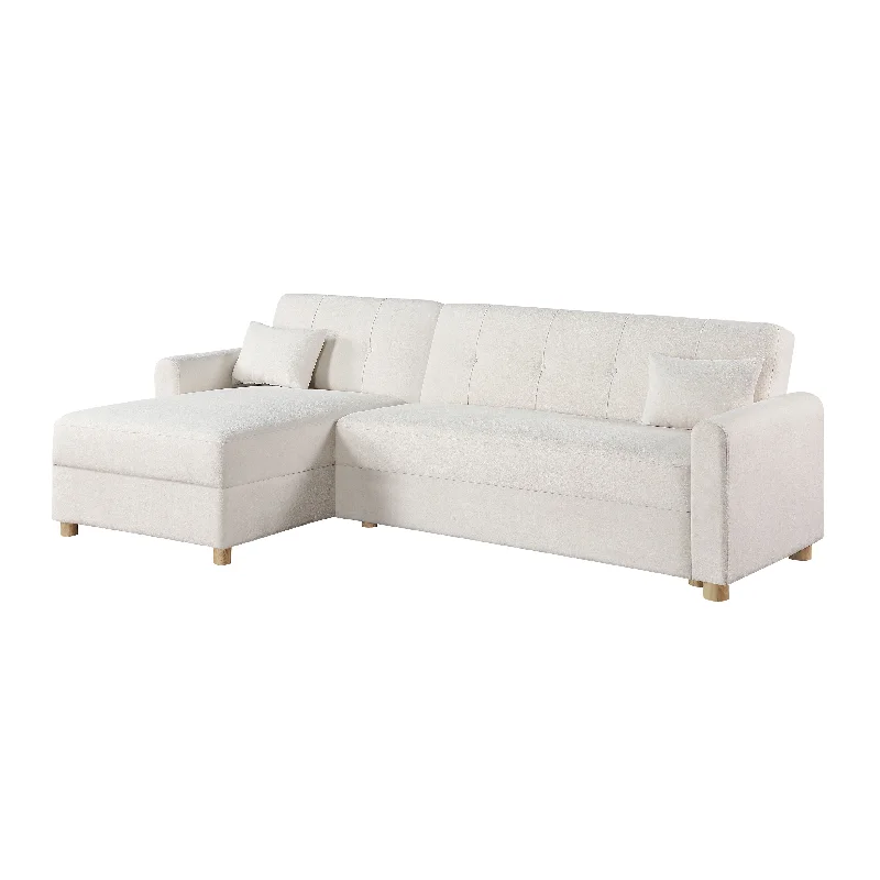 Sofa comfy plush cushions-Thomas - 99.5" Convertible Sleeper Sectional Sofa with Reversible Chaise and Storage