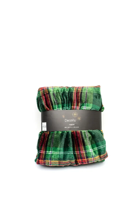 multipurpose cozy throw blanket-Kaemingk Large Soft Touch Tartan Throw, Green