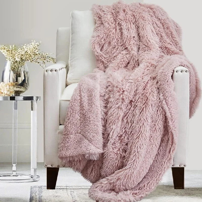 oversized fluffy fleece throw blanket-Twin Throw Blanket Soft Plush Reversible Shag and Sherpa Dusty Rose