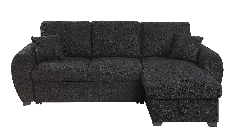 Sofa quick-update upholstery-Veronica - Teddy Fleece Reversible Sleeper Sectional Sofa With Storage Chaise - Black