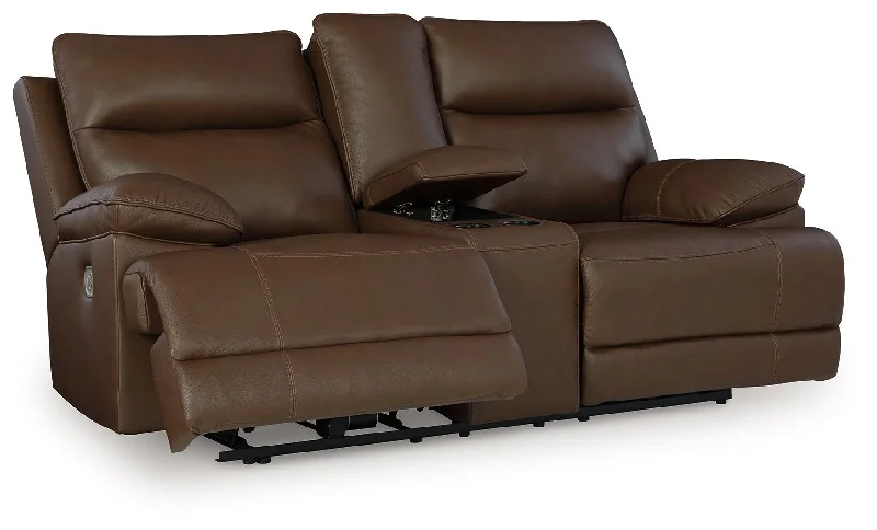 Sofa portable lightweight seat-Vonryan - Tobacco - Power Reclining Loveseat With Console / Adj Headrest