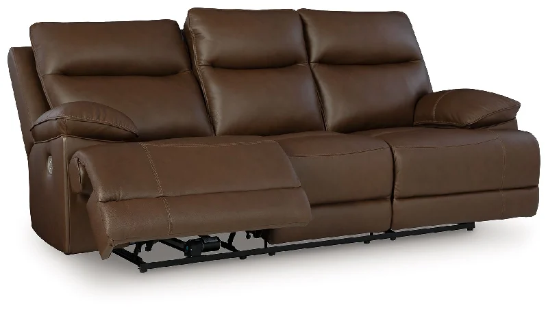 Sofa sleek angora finish-Vonryan - Tobacco - Power Reclining Sofa With Adj Headrest