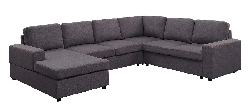 Sofa with modular sections-Warren - Linen 6 Seat Reversible Modular Sectional Sofa Chaise